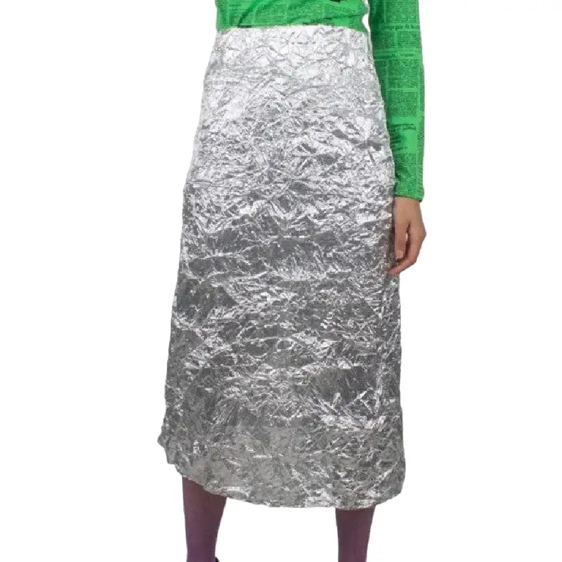 Chic High Waist Midi Slim Skirt - Silver / S