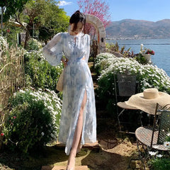 Chiffon Elegant Hollow Split Long Sleeve Dress