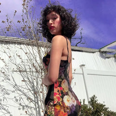 Chiffon Floral Camouflage Backless Suspender Dress