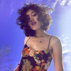 Chiffon Floral Camouflage Backless Suspender Dress