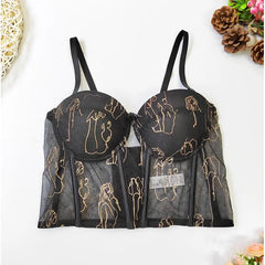 Chiffon French Retro Style Bustier Bra Corset Top black / S