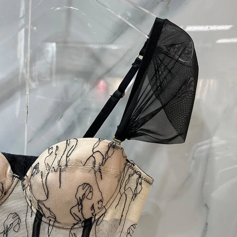 Chiffon French Retro Style Bustier Bra Corset Top