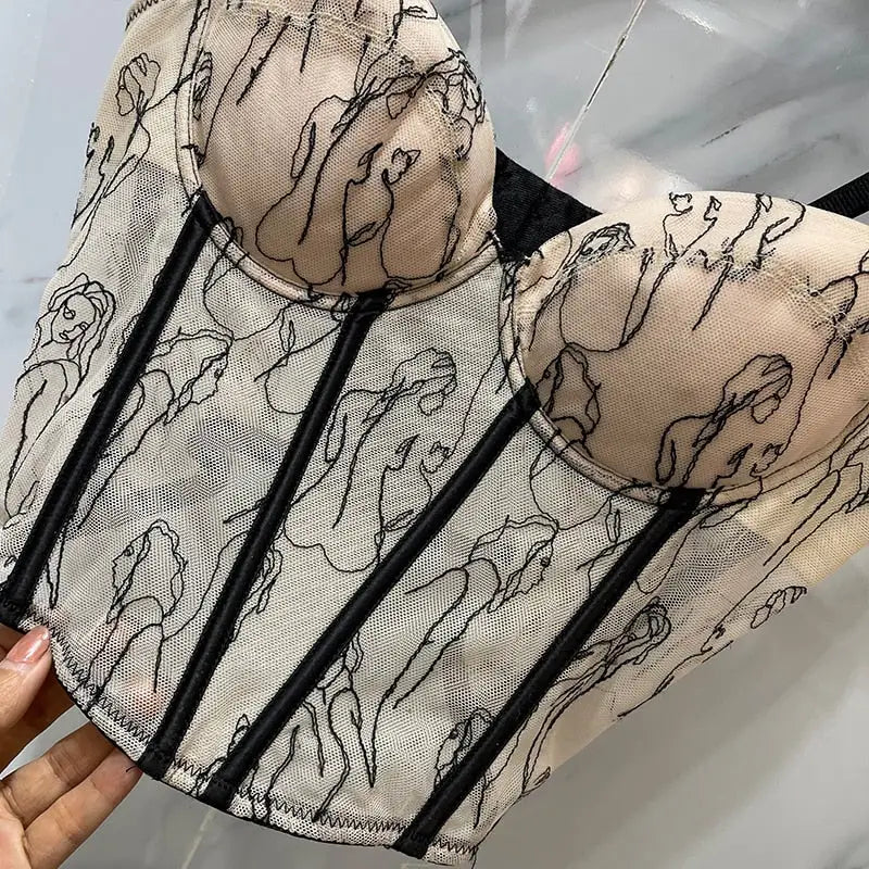 Chiffon French Retro Style Bustier Bra Corset Top