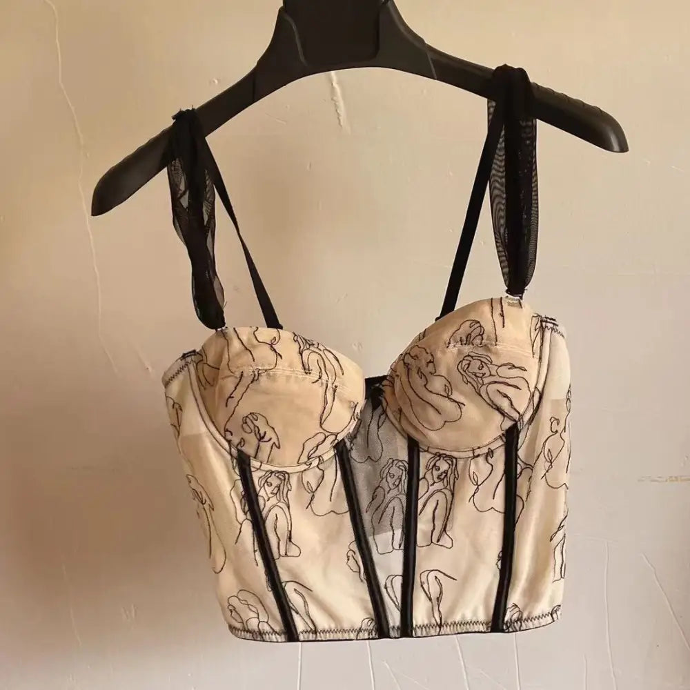 Chiffon French Retro Style Bustier Bra Corset Top