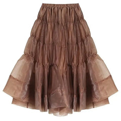 Chiffon High Waist Brown Ruffled Midi Skirt / S