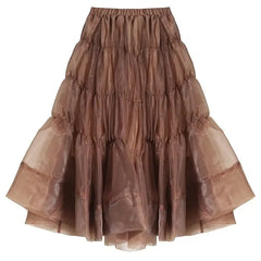 Chiffon High Waist Brown Ruffled Midi Skirts - S - Skirt