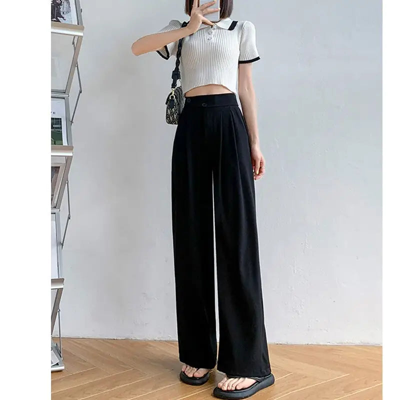 Chiffon High Waist Loose Wide Leg Pants black / S