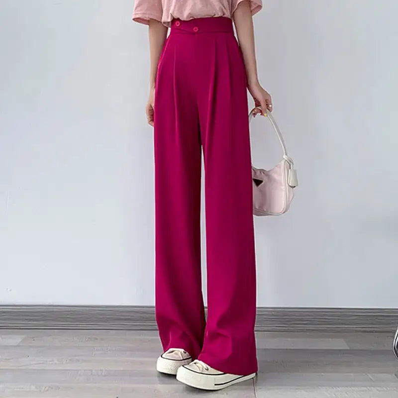 Chiffon High Waist Loose Wide Leg Pants hot pink / S