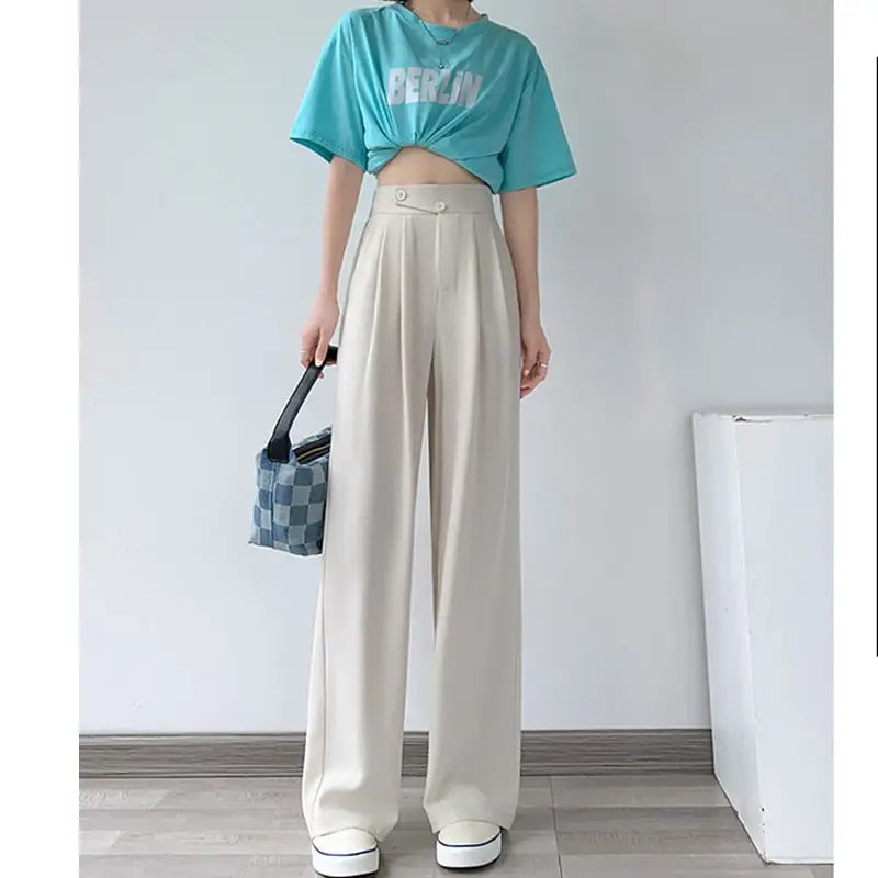 Chiffon High Waist Loose Wide Leg Pants white / S