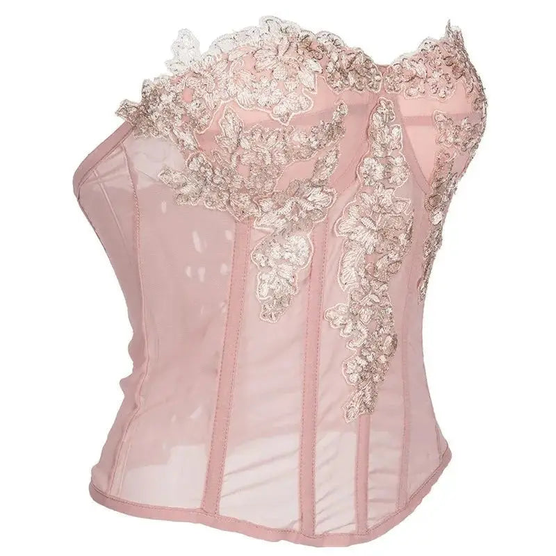 Chiffon Lace Applique Overbust Corset Top