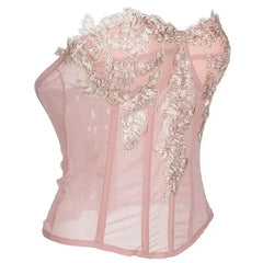 Chiffon Lace Applique Overbust Corset Top