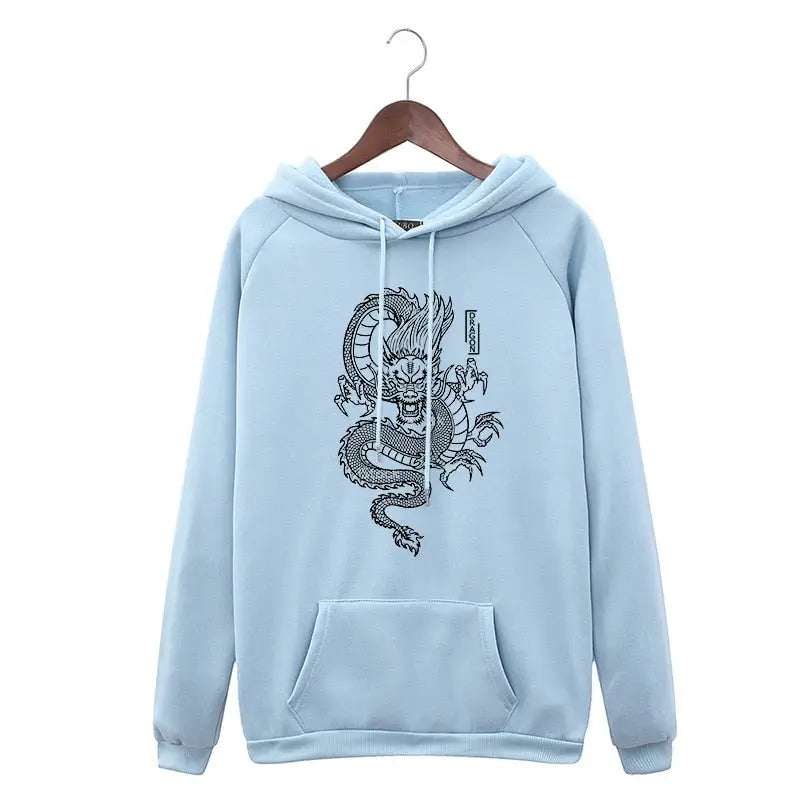 Chinese Dragon Harajuku Hoodie for Men and Women Blue / XXL