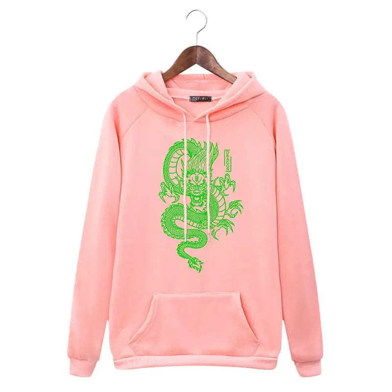 Chinese Dragon Harajuku Hoodie for Men and Women Green / L