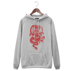 Chinese Dragon Harajuku Hoodie for Men and Women GreY / M