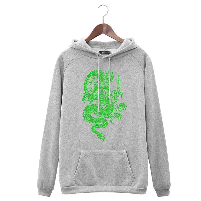 Chinese Dragon Harajuku Hoodie for Men and Women Grey / S