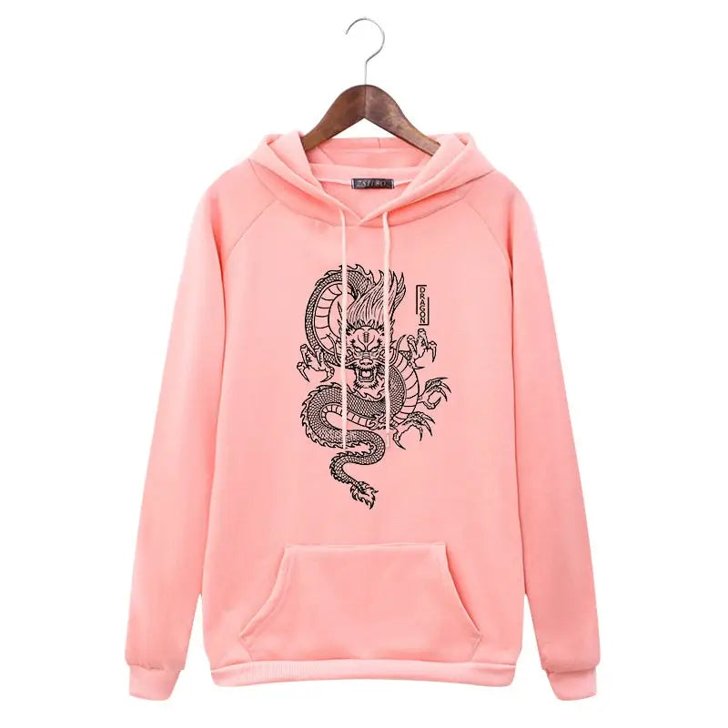 Chinese Dragon Harajuku Hoodie for Men and Women Pink / M