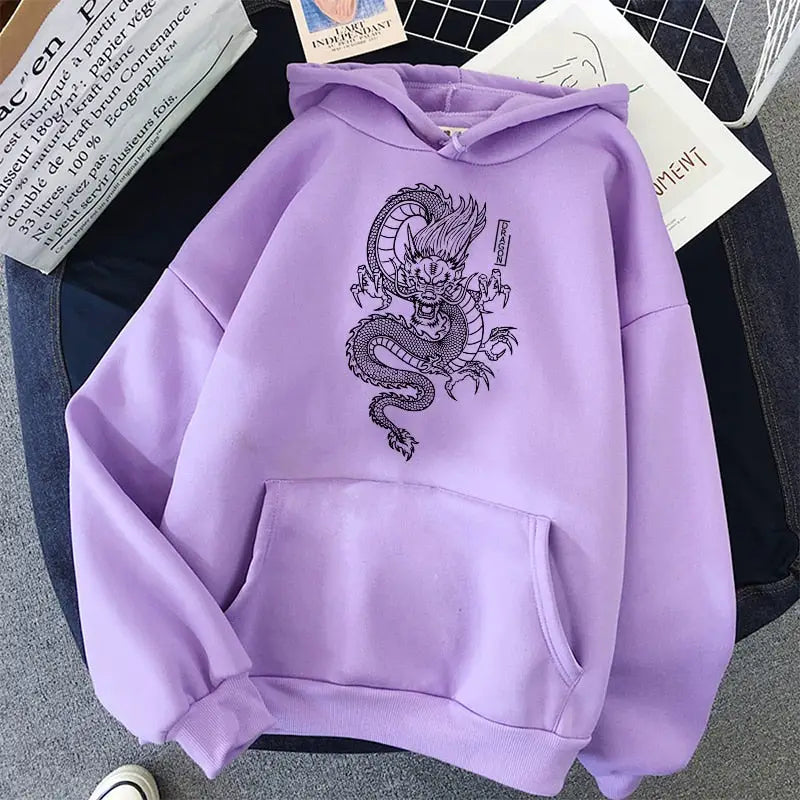 Chinese Dragon Harajuku Hoodie for Men and Women Purple / M