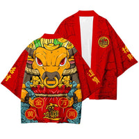 Thumbnail for Chinese Sacred Animals 3/4 Sleeve Kimono - B / S / Red -
