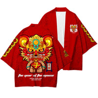 Thumbnail for Chinese Sacred Animals 3/4 Sleeve Kimono - D / S / Red -