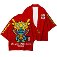 Thumbnail for Chinese Sacred Animals 3/4 Sleeve Kimono - G / S / Red -