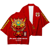 Thumbnail for Chinese Sacred Animals 3/4 Sleeve Kimono - I / S / Red -