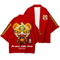 Thumbnail for Chinese Sacred Animals 3/4 Sleeve Kimono - J / S / Red -