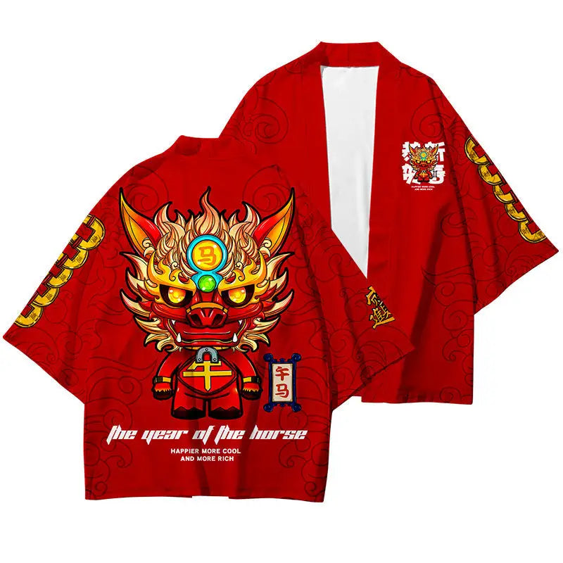 Chinese Sacred Animals 3/4 Sleeve Kimono