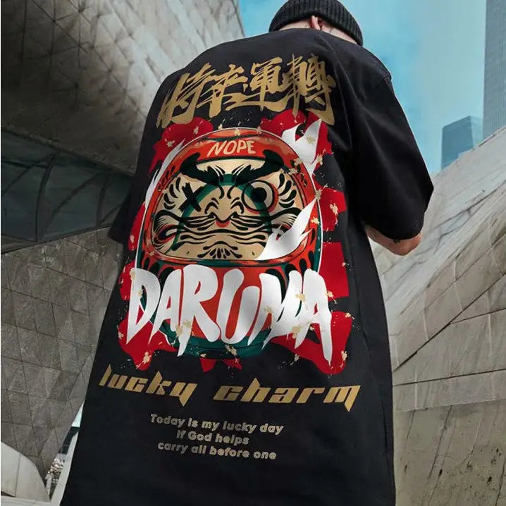 Chinese Style Lucky Daruma Oversized T-Shirts - T-Shirt