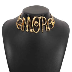 Choker Necklace Jewelry Exaggerated Letter Hip Hop - Gold