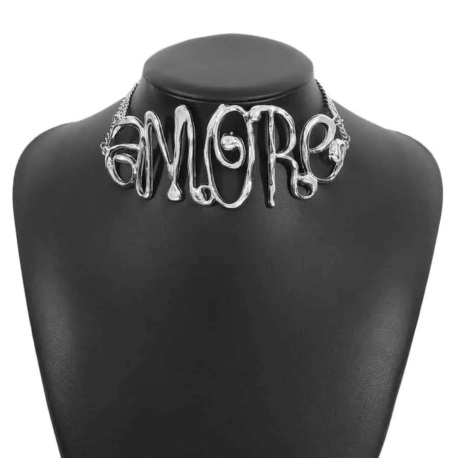 Choker Necklace Jewelry Exaggerated Letter Hip Hop - Silver