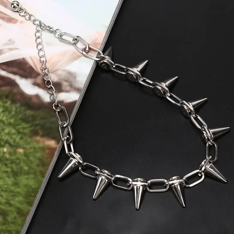 Chokers Punk Goth Spike Necklace - Silver