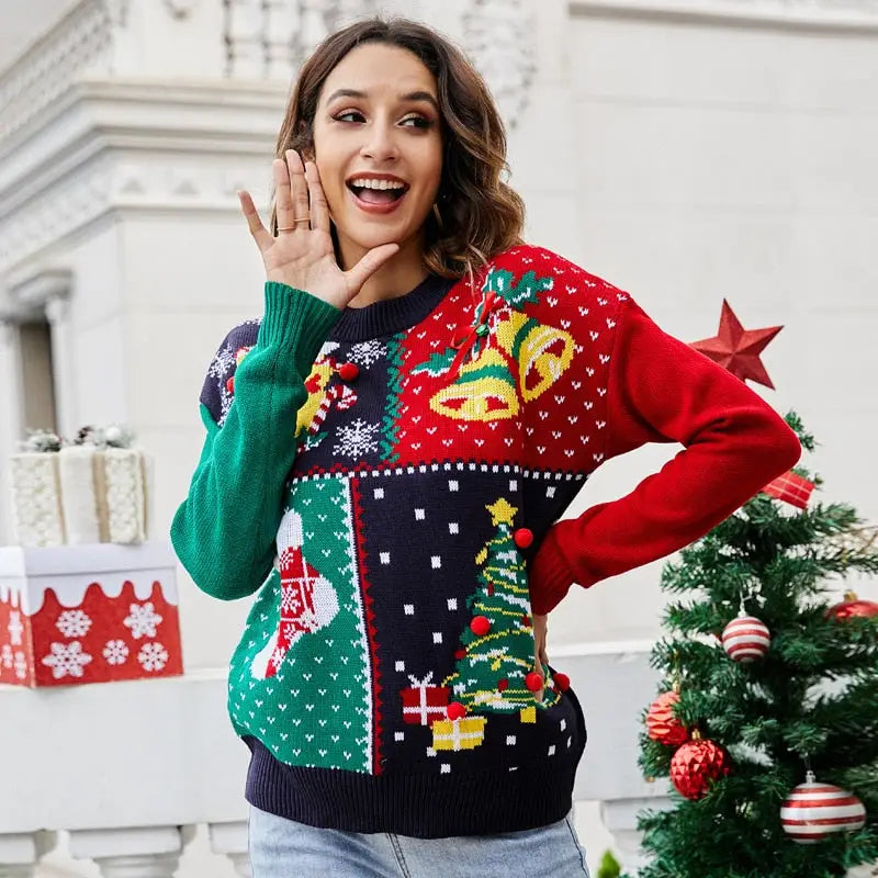 Christmas Knitted O-Neck Long Sleeve Sweater