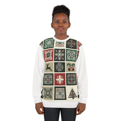 Christmas Sweatshirt Grid Print for Holiday Spirit