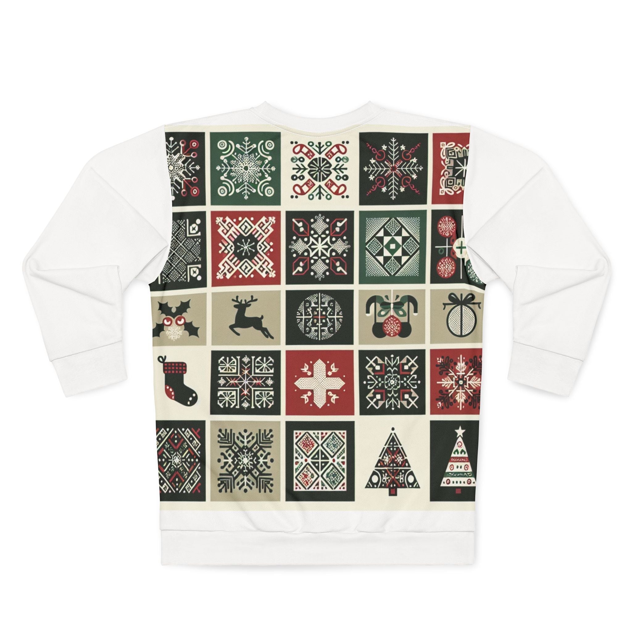 Christmas Sweatshirt Grid Print for Holiday Spirit