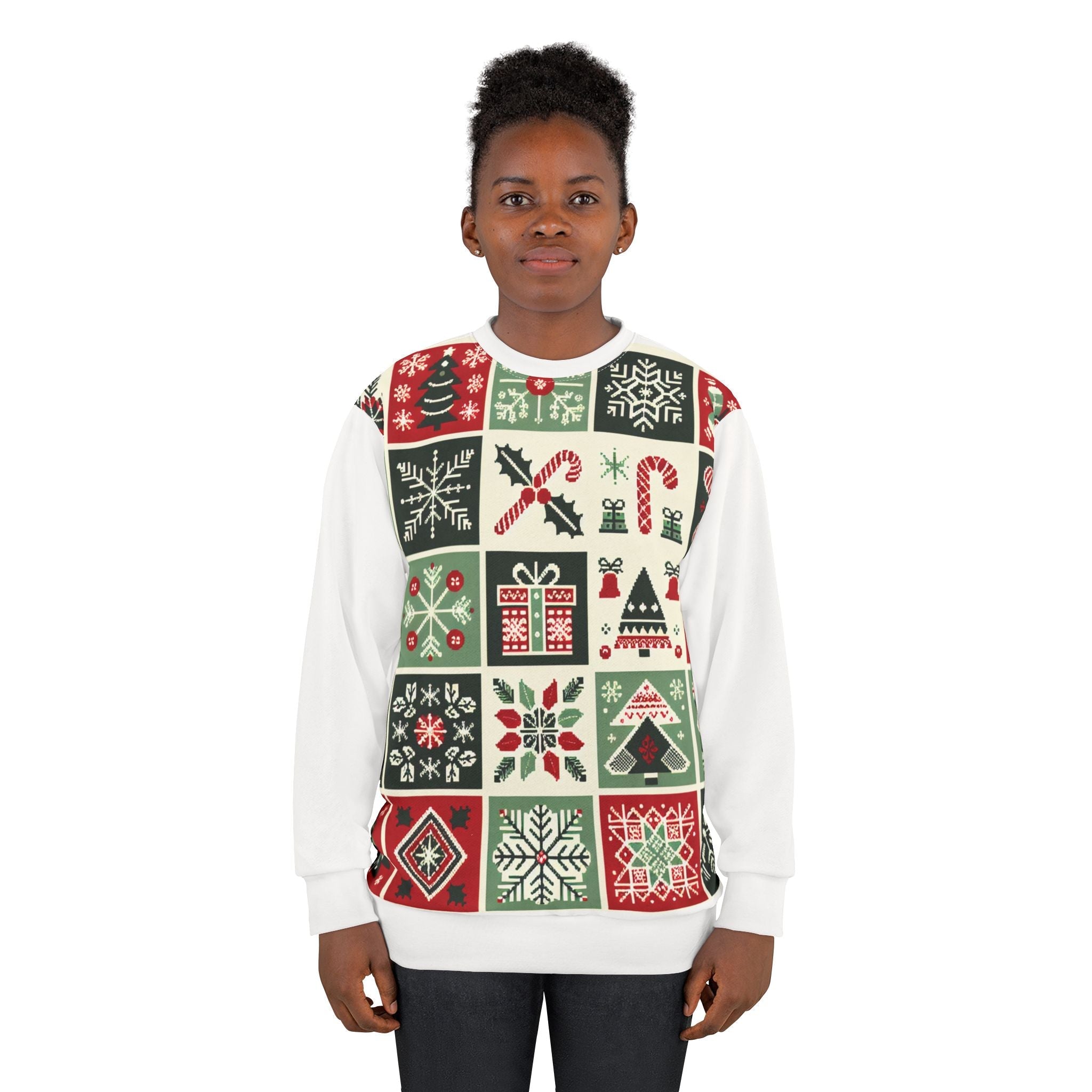 Christmas Sweatshirt Grid Print with Enchanting Holiday