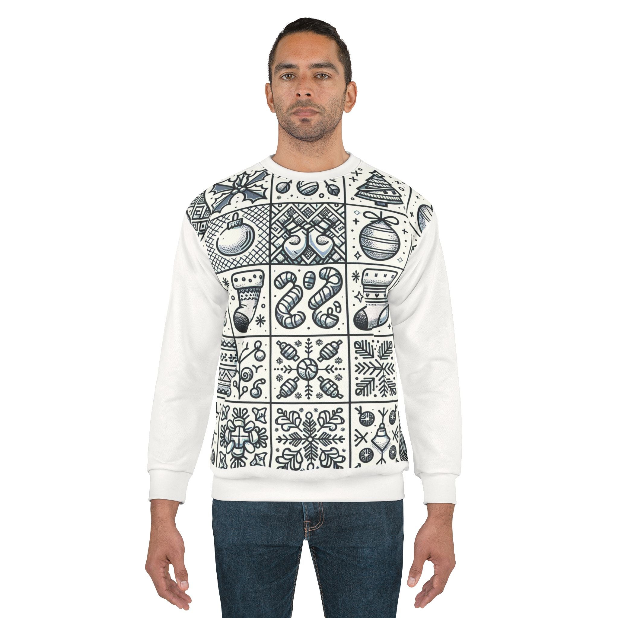 Christmas Sweatshirt with Festive Line Art Print