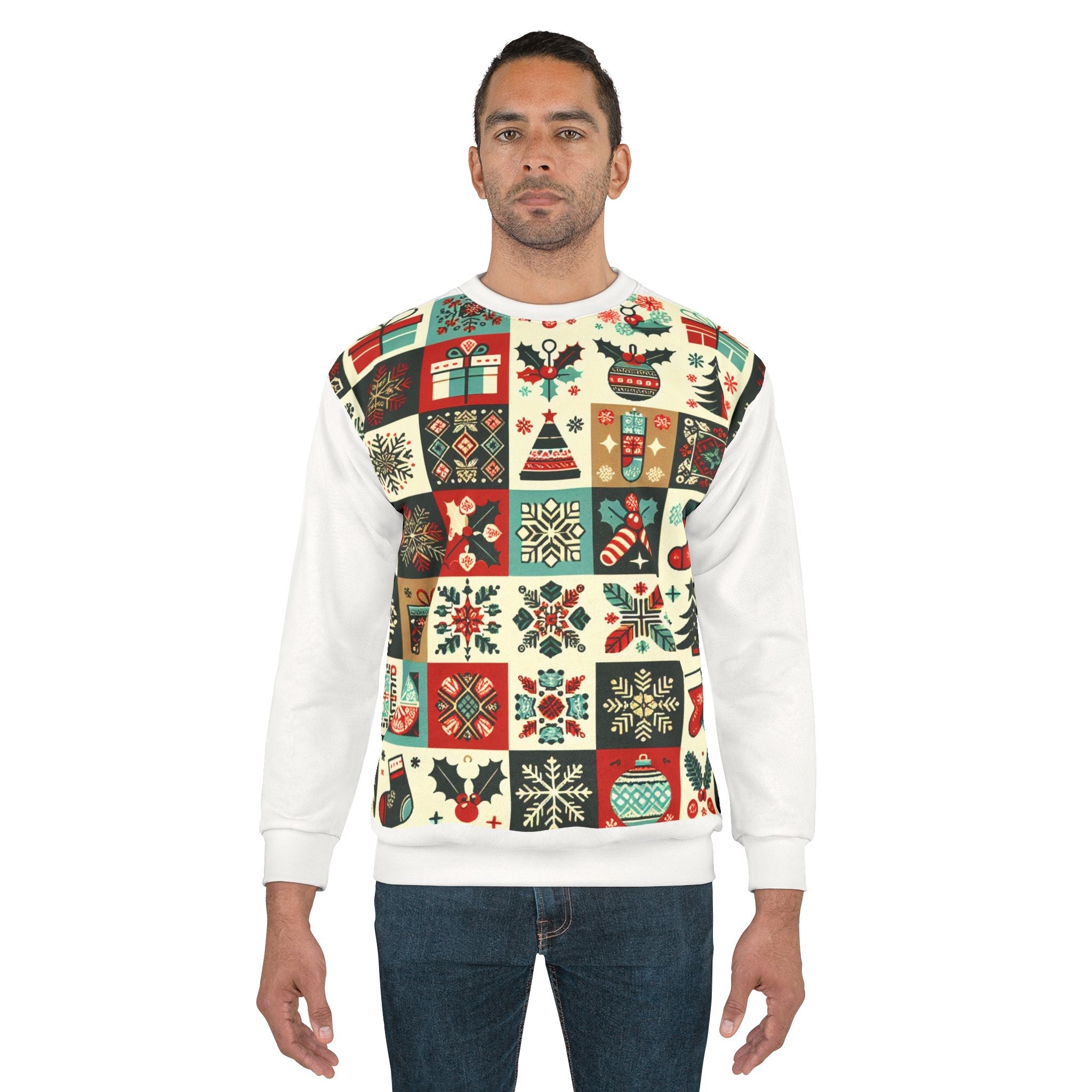 Christmas Sweatshirt with Quilted Winter Wonderland Patterns