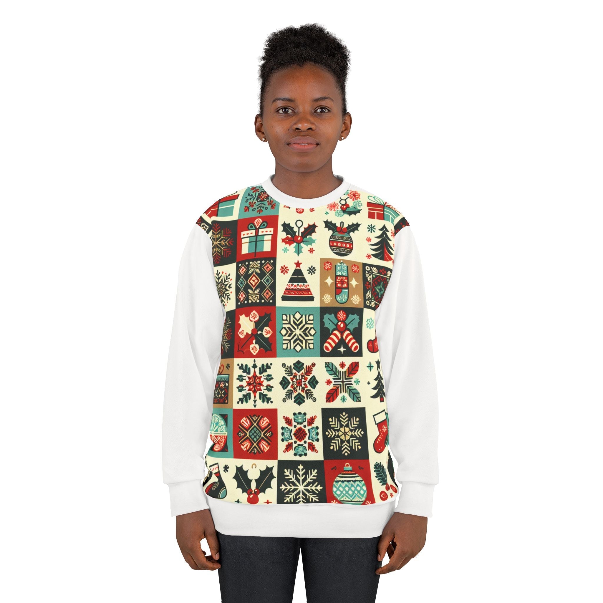 Christmas Sweatshirt with Quilted Winter Wonderland Patterns