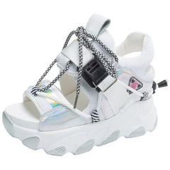Chunky Buckle Punk Sandals Platform Heels Euro Size White