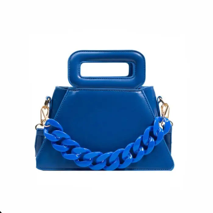 Chunky Chain Faux Leather Crossbody Bag - Blue