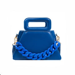 Chunky Chain Faux Leather Crossbody Bag - Blue /
