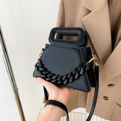 Chunky Chain Faux Leather Crossbody Shoulder Bag Black
