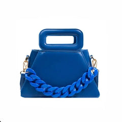 Chunky Chain Faux Leather Crossbody Shoulder Bag Blue