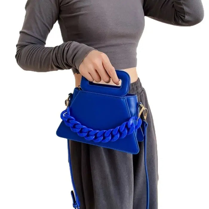 Chunky Chain Faux Leather Crossbody Shoulder Bag