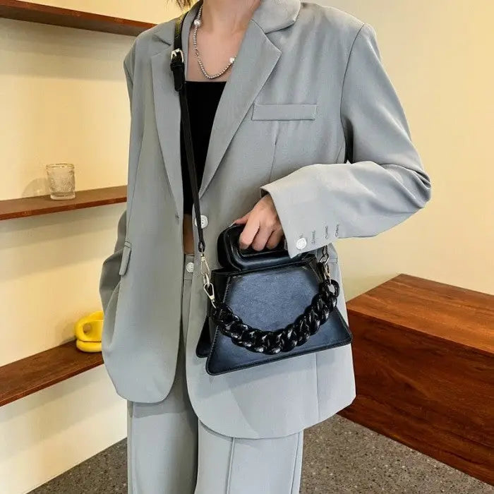 Chunky Chain Faux Leather Crossbody Shoulder Bag