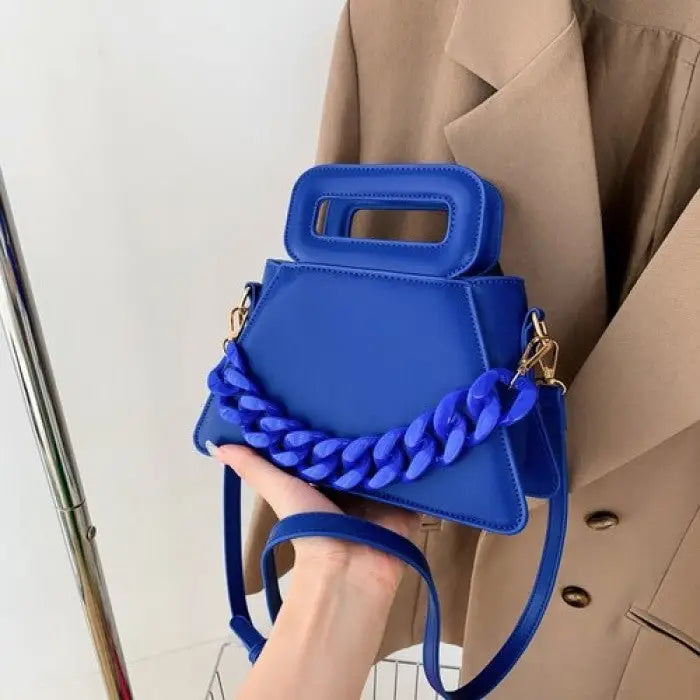 Chunky Chain Faux Leather Crossbody Shoulder Bag