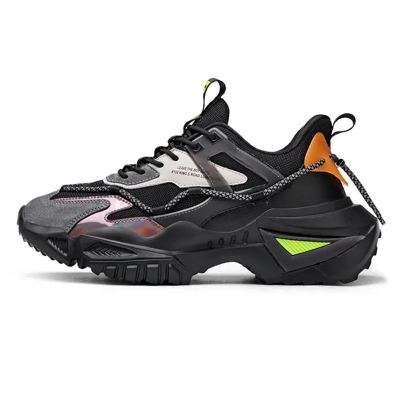 Chunky Double Lace Thick Sole Sneakers - Black Orange / 39