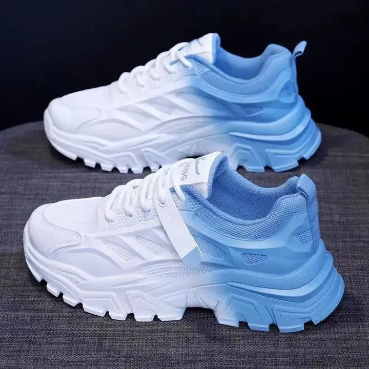 Chunky Gradient Platform Lace Up Sneakers - Blue White / 35