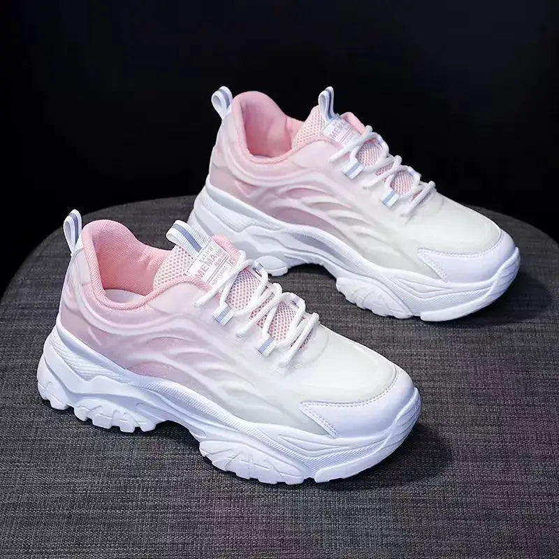 Chunky Gradient Platform Lace Up Sneakers - Pink / 35