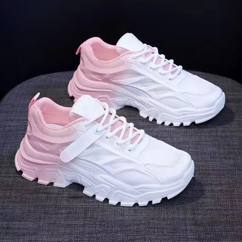 Chunky Gradient Platform Lace Up Sneakers - Pink White / 35